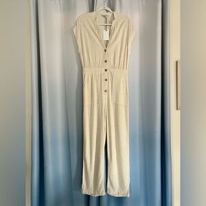 Love Tree Beige Button-Front Jumpsuit